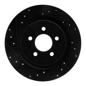 Ford Mustang Brake Rotor (1) - Rear Left - R1 Concepts - Drilled & Slotted - Black - `20-`25